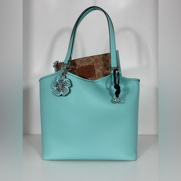 Coach Handbags - COACH Day Tote Bag in Aqua Blue & Matching Flower Charm
